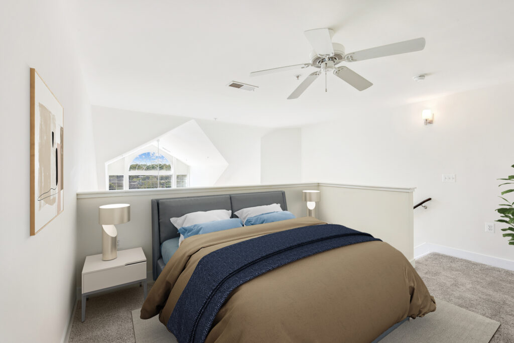 Bell Arlington Ridge bedroom in a loft style apartment layout.